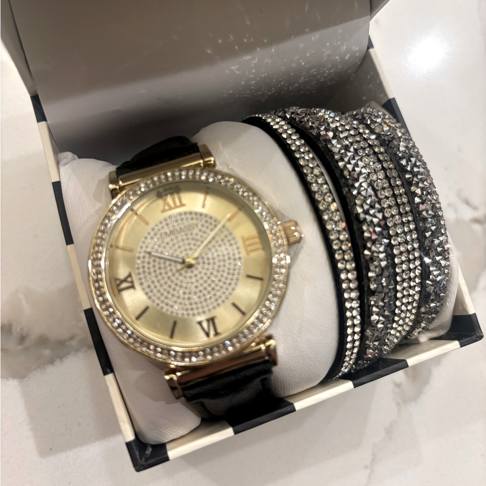 BNIB Elegant Embassy Gold and Silver Women's Watch and Bracelet Set